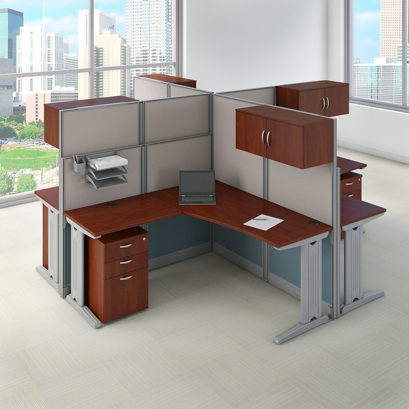 Bush Business Furniture Office in an Hour 4 Person L Shaped Cubicle